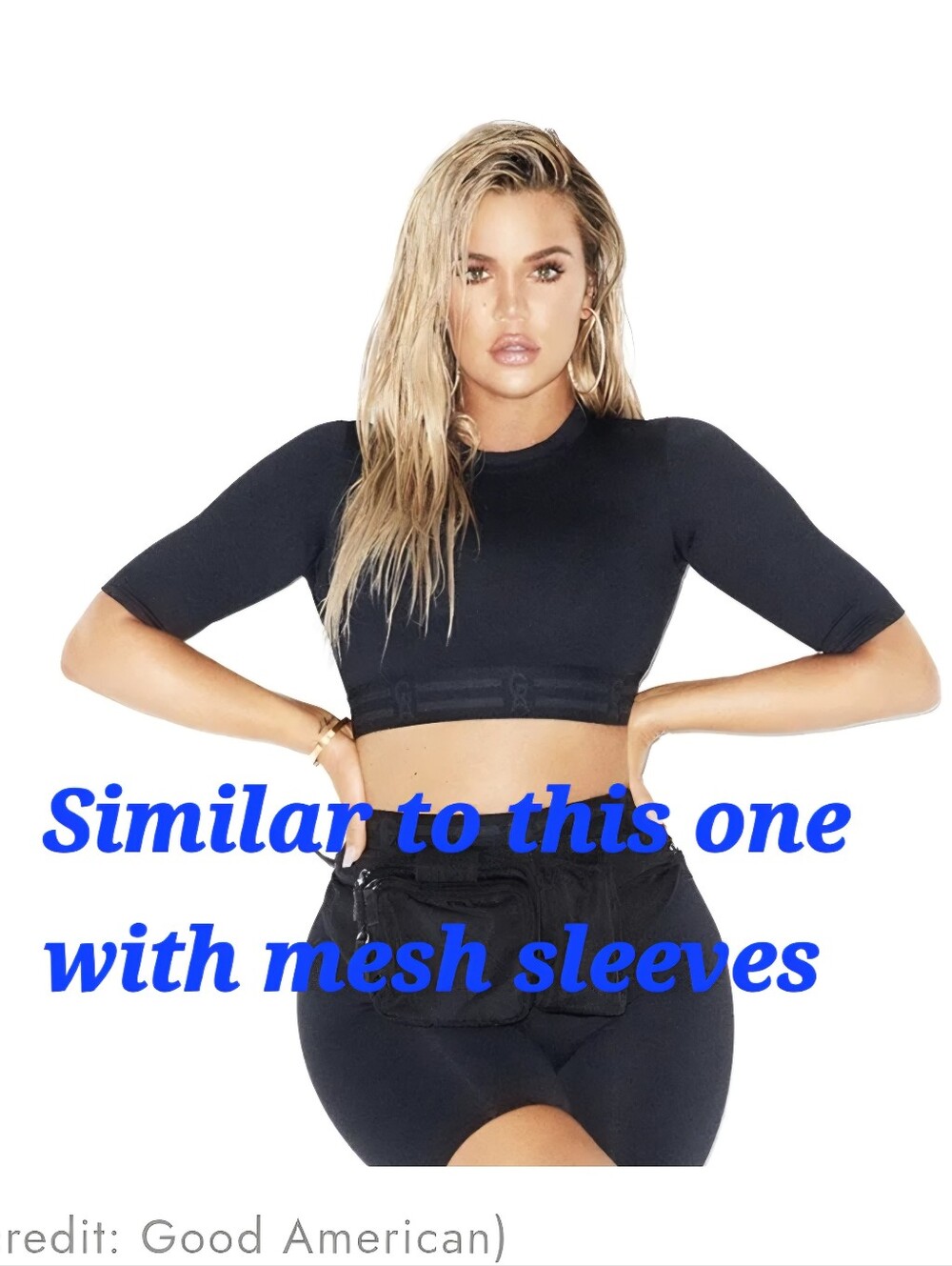 Good American Performance Crop Top Mesh Sleeves New